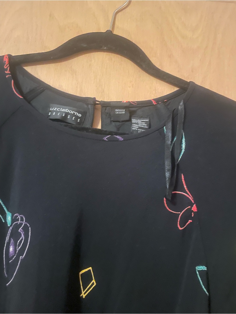 Liz Claiborne Black Midi Dress with Colorful Embroidery Accents